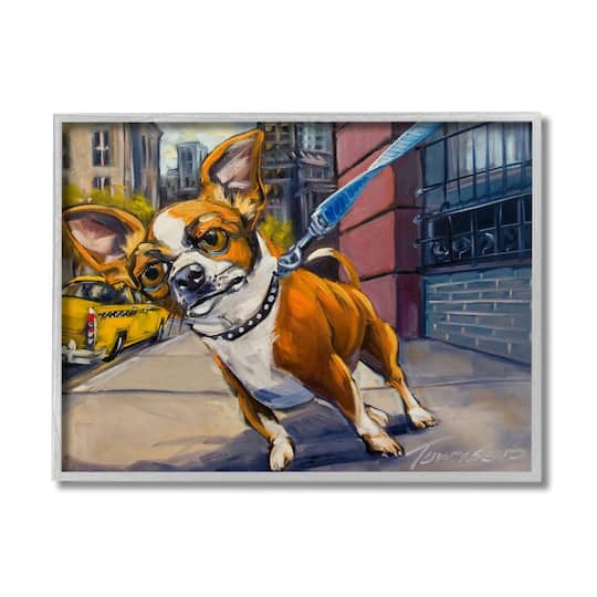 Stupell Industries Urban City Dog Walk Family Pet Painting in Gray Frame Wall Art